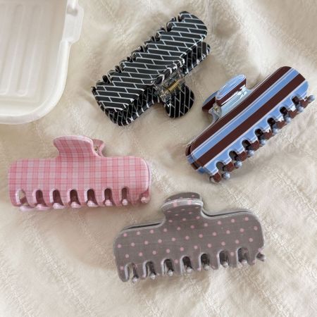 Pinzas acrílicas para el cabello de la serie Simple Daily Stripe Plaid Polka Dots de colores variados 2