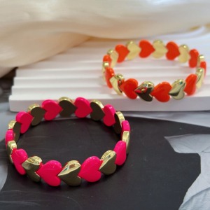 Simple Series Sweet Heart Mixed Color Copper Gold Color Women's Bangles h5 Picture2