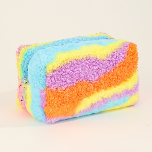 Simple Series Casual Irregular Shape Stripe Mixed Color Imitation Fur Makeup Bags h5 