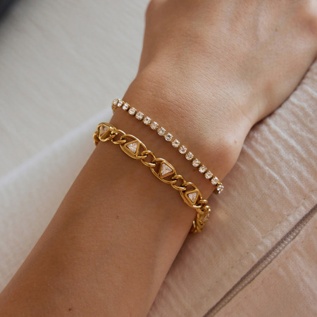 Luxurious Series Daily Patchwork Triangle Stainless Steel Waterproof Gold Color Women's Chain Bracelets 2