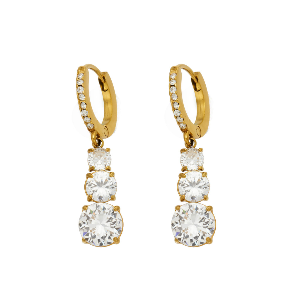 Luxurious Series Stainless Steel Waterproof Gold Color Zircon Women's Drop Earrings Picture4