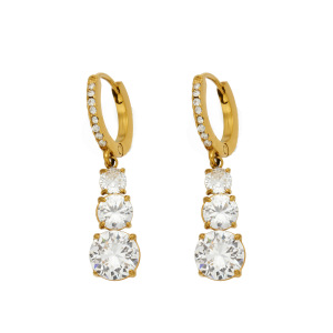 Luxurious Series Stainless Steel Waterproof Gold Color Zircon Women's Drop Earrings h5 Picture4