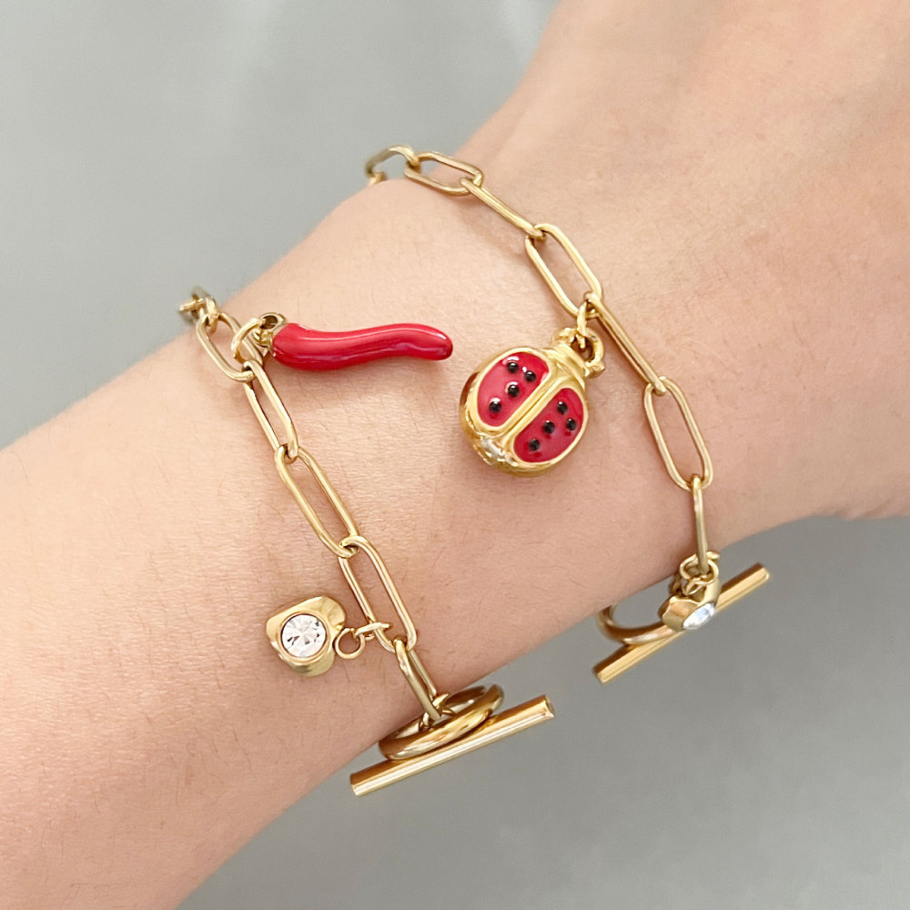 Simple Series Cute Chain Cherry Chili Stainless Steel Waterproof   Gold Color  Women's Charm Bracelets Picture3
