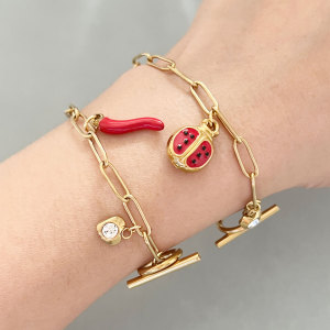 Simple Series Cute Chain Cherry Chili Stainless Steel Waterproof   Gold Color  Women's Charm Bracelets h5 Picture3