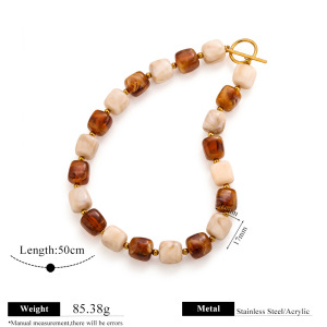 Simple Series Retro Beads Gradient Color Acrylic   Gold Color  Women's Beaded Necklaces h5 