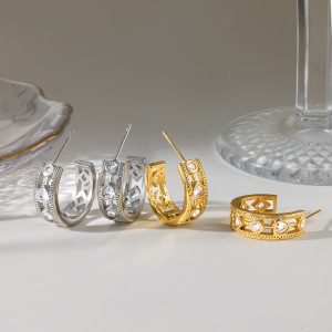 Simple Series Daily Irregular Shape Heart Stainless Steel Waterproof   Gold Color  Zircon Women's Stud Earrings h5 Picture3