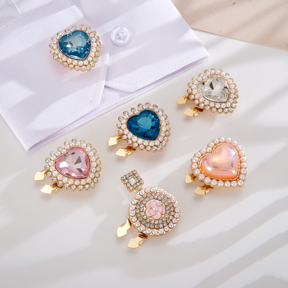 Luxurious Series Elegant Heart Mixed Color Imitation Pearl Rhinestone Artificial Pearl Cufflinks h5Picture2