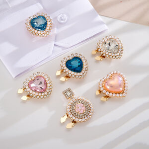 Luxurious Series Elegant Heart Mixed Color Imitation Pearl Rhinestone Artificial Pearl Cufflinks h5 Picture2