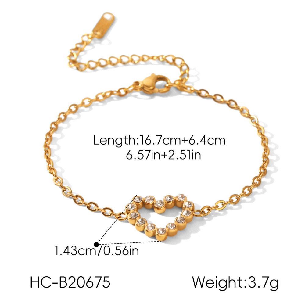 Heart Stainless Steel Waterproof Gold Color Zircon Women's Charm Bracelets h5Picture2
