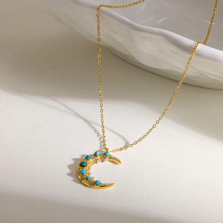 Romantic Series Casual Moon Stainless Steel Waterproof   Gold Color  Women's Pendant Necklaces 2