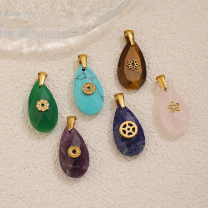 Classic Series Diy Droplet Gradient Color Natural Stones Gold Color Pendants h5 Picture3
