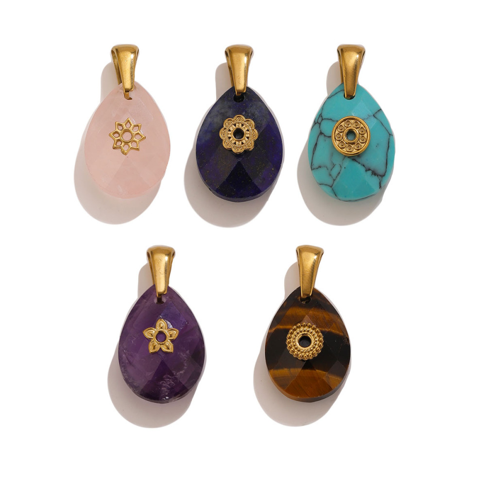 Classic Series Diy Droplet Gradient Color Natural Stones   Gold Color  Women's Pendants Picture5