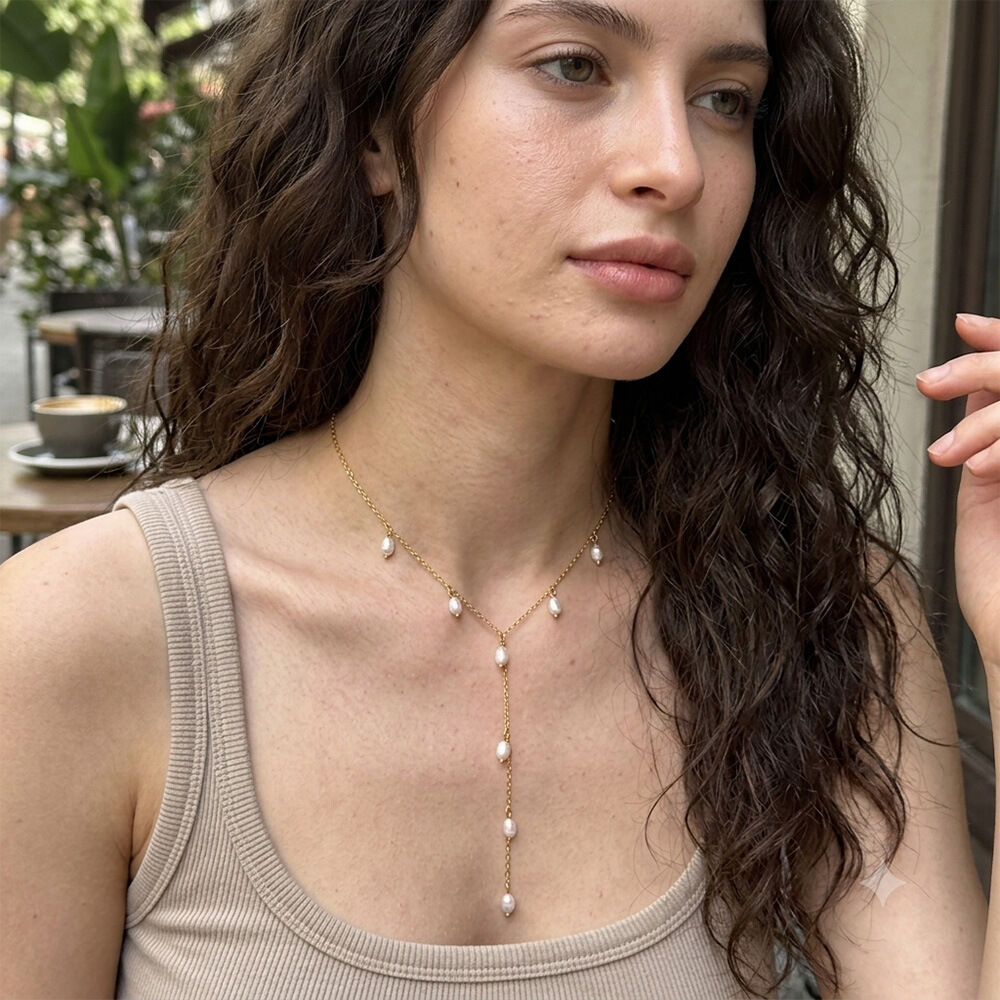 Collares De Cadena Para Mujer De Acero Inoxidable Con Circonita Dorada, Elegantes Y Con Forma De Estrella Elíptica, Resistentes Al Agua, De La Serie Simple. Imagen3