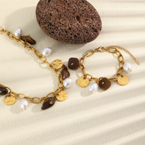 Simple Series Retro Irregular Shape Chain Stainless Steel Waterproof   Gold Color  Women's Pendant Necklaces h5 Picture2