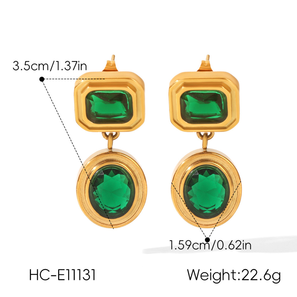 Rectangle Stainless Steel Waterproof Gold Color Zircon Women's Drop Earrings h5Picture2