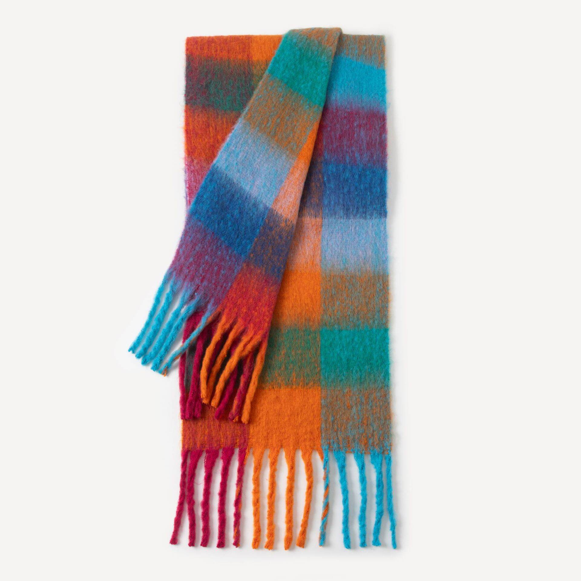 Simple Series Daily Plaid Tassel Mixed Color Winter Scarves 