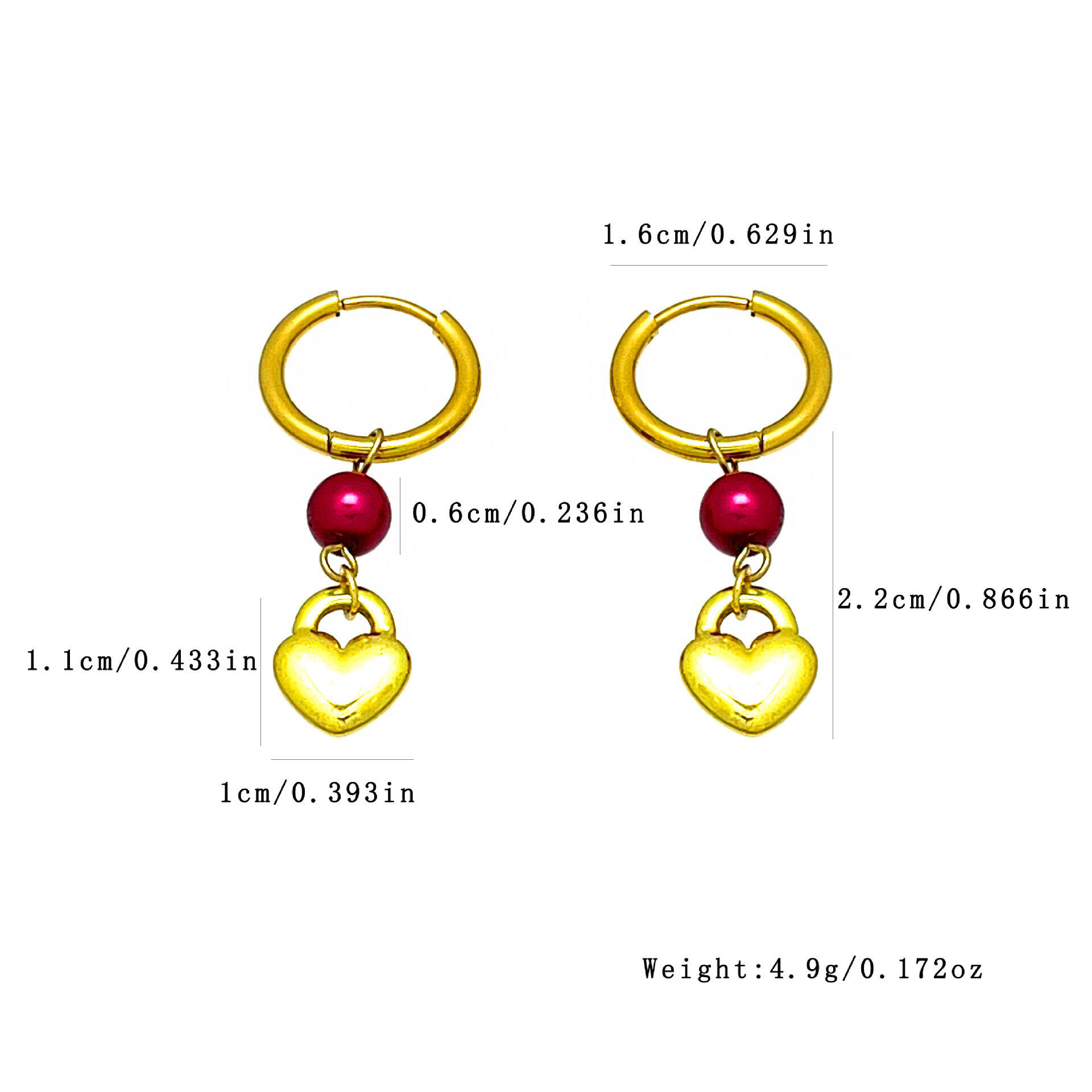 Boucles D'Oreilles Créoles Pour Femme, Élégantes, En Forme De Cœur Et De Croix, En Acier Inoxydable, Couleur Or, Imperméables, Avec Pierres Naturelles. Collection Simple. Image4