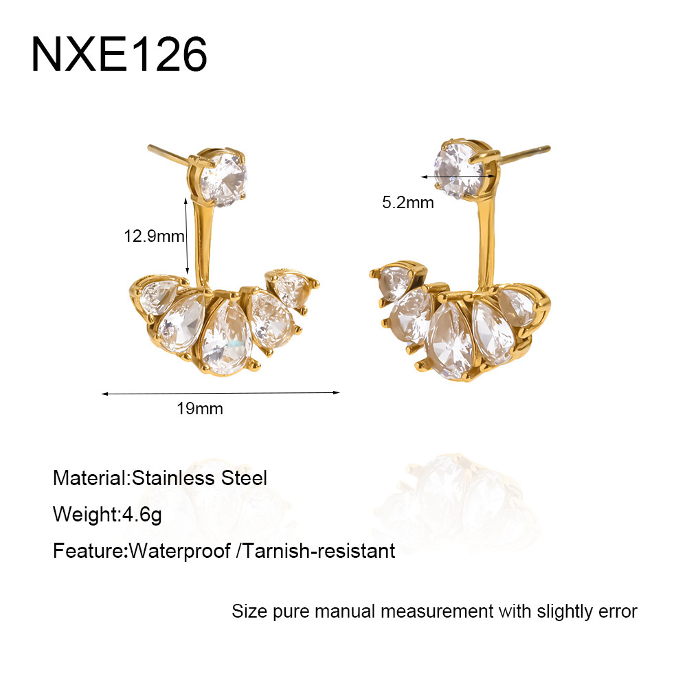Simple Series Daily Geometric Shape Stainless Steel Waterproof   Gold Color  Stud Earrings 