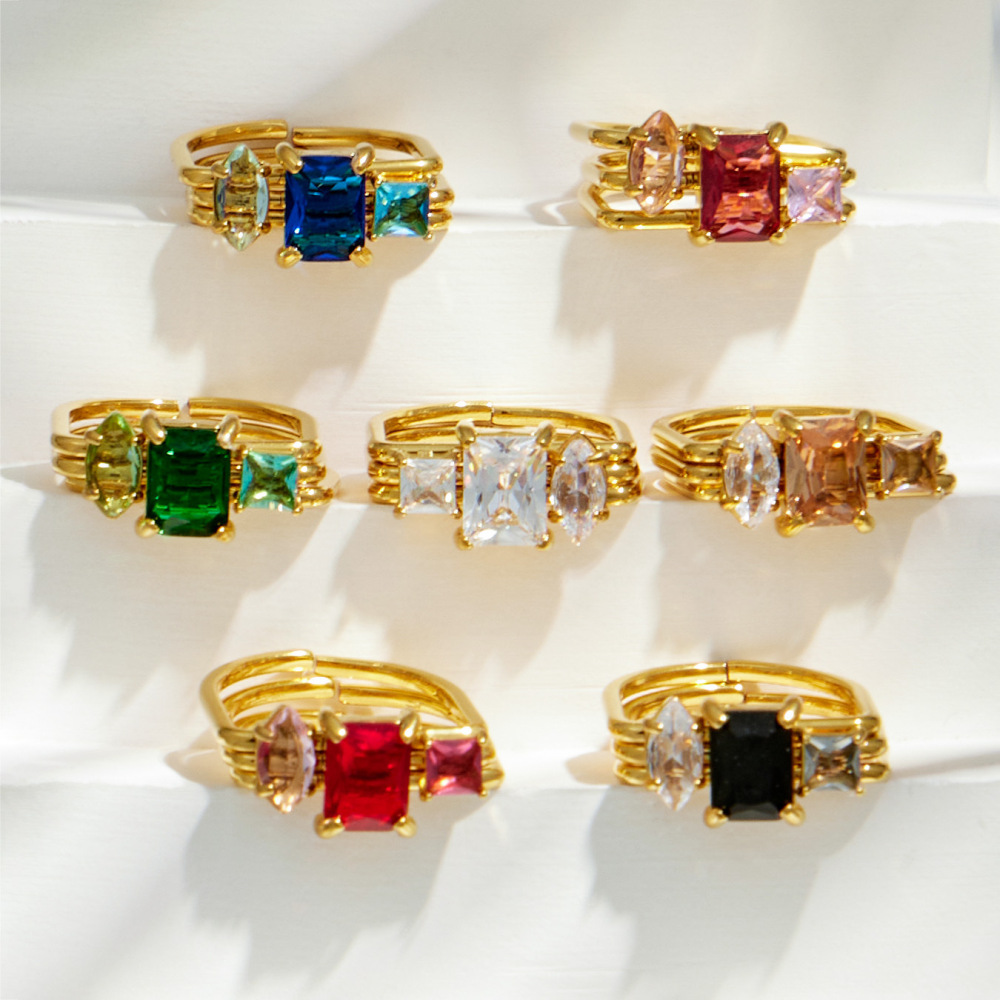 Luxurious Series Rectangle Stainless Steel Waterproof Gold Color Zircon Women's Gemstone Rings Picture2