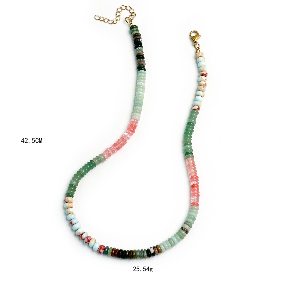 Romantic Series Sweet Beads Rectangle Resin   Gold Color  Natural Stone Women's Beaded Necklaces 