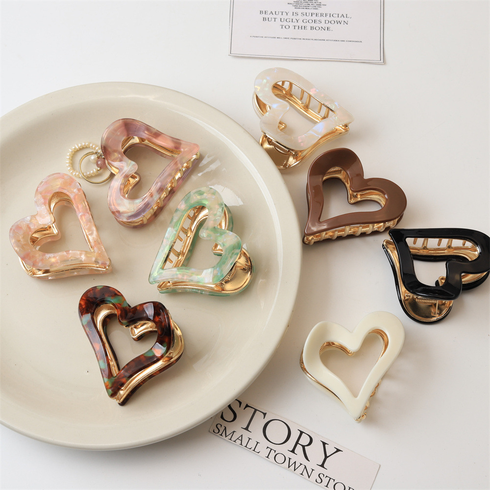 Romantic Series Simple Heart Leopard Print Gradient Color Acetate Hair Claws Picture2