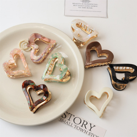 Romantic Series Simple Heart Leopard Print Gradient Color Acetate Hair Claws 2