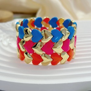 Simple Series Sweet Heart Mixed Color Copper Gold Color Women's Bangles h5 Picture3