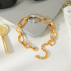 Simple Series Daily Mixed Gold Color And Silver Colors Ellipse Shape Stainless Steel Waterproof Gold Color Women's Chain Bracelets h5 Picture5