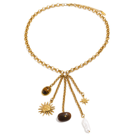 Luxurious Series Retro Sun Tassel Stainless Steel Waterproof   Gold Color  Women's Pendant Necklaces 2