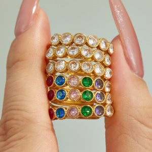 Simple Series Stainless Steel Waterproof Gold Color Zircon Women's Gemstone Rings h5 Picture2