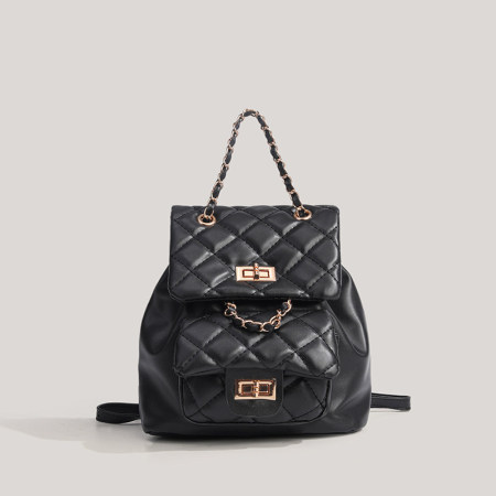 Lässiger Damenrucksack aus PU-Leder mit Steppnähten, Metallbeschlägen, einfarbig und in Premiumqualität