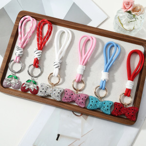 Luxurious Series Sweet Bow Knot Polka Dots Cherry Alloy Rhinestone Keychain h5 Picture3