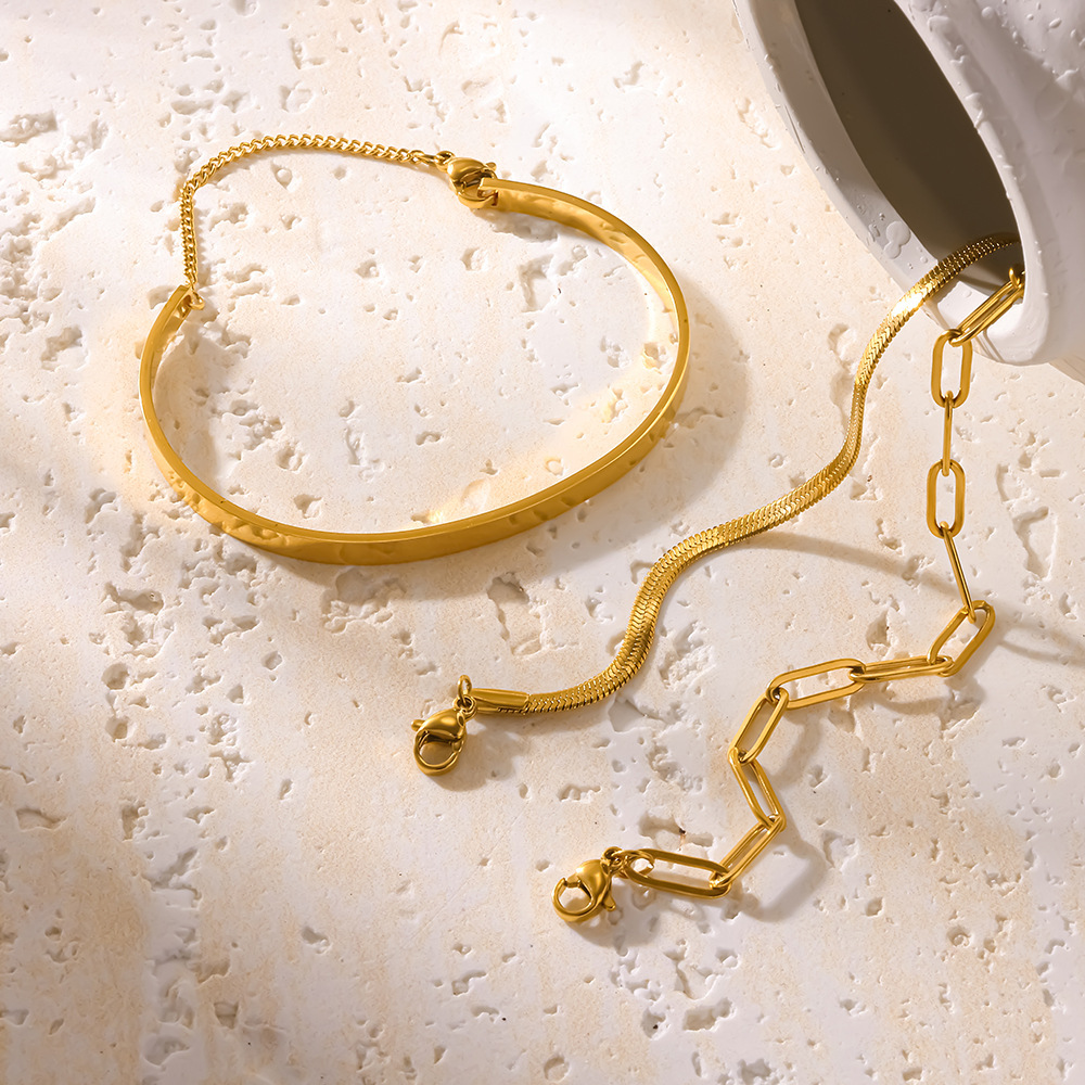 Simple Series Simple Geometric Shape Stainless Steel Waterproof   Gold Color  Women's Bracelets Sets Picture3