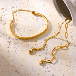 Simple Series Simple Geometric Shape Stainless Steel Waterproof   Gold Color  Women's Bracelets Sets h5 Picture3