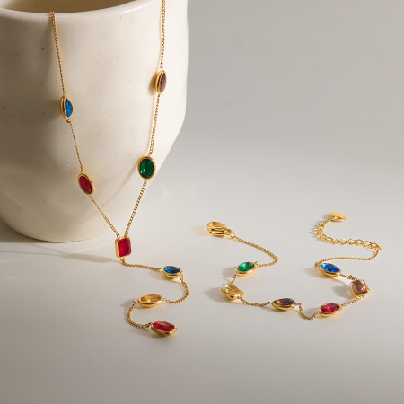 Stainless Steel Waterproof Gold Color Zircon Women's Necklace Sets