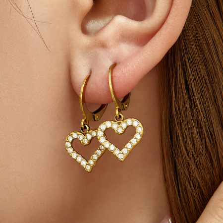 Simple Heart Stainless Steel Waterproof Gold Color Zircon Women's Drop Earrings 2