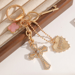 Luxurious Series Casual Letter Heart Cross Key Chain Clover Lock Alloy Rhinestone Keychain h5 Picture4
