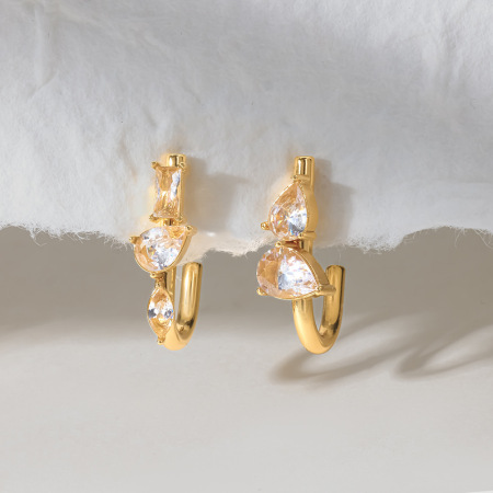 Simple Series Daily Droplet Stainless Steel Waterproof Gold Color Zircon Women's Stud Earrings