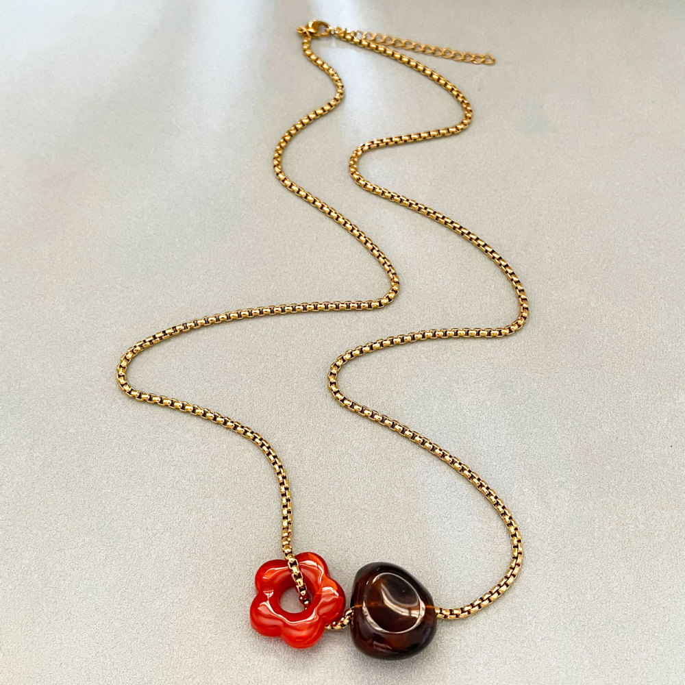 Simple Series Retro Flower Chain Stainless Steel Waterproof   Gold Color  Women's Long Necklaces Picture3