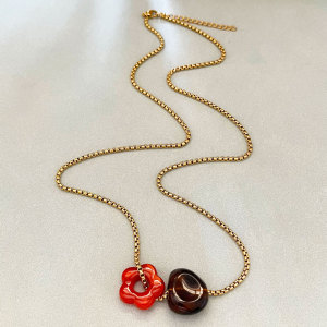 Simple Series Retro Flower Chain Stainless Steel Waterproof   Gold Color  Women's Long Necklaces h5 Picture3