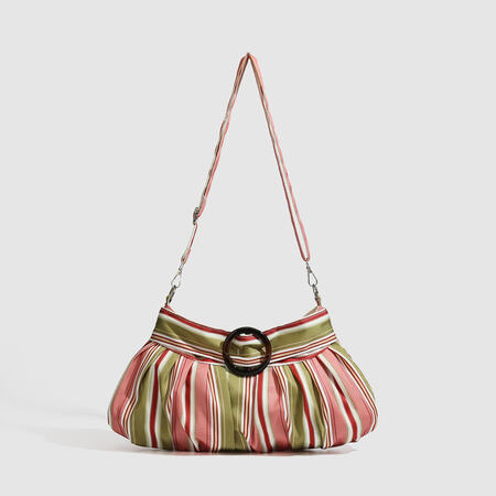 Borsa a tracolla da donna in poliestere con stampa a righe multicolore, stile chic parigino.