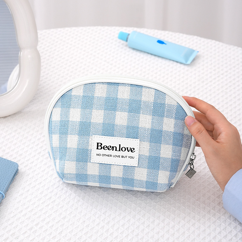 Simple Series Daily Solid Color Plaid Polyester Makeup Bags h5Picture3