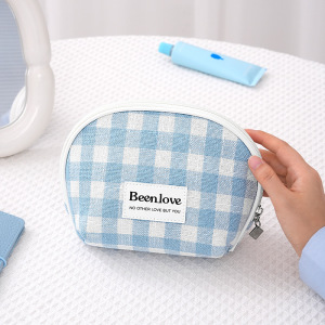 Simple Series Daily Solid Color Plaid Polyester Makeup Bags h5 Picture3