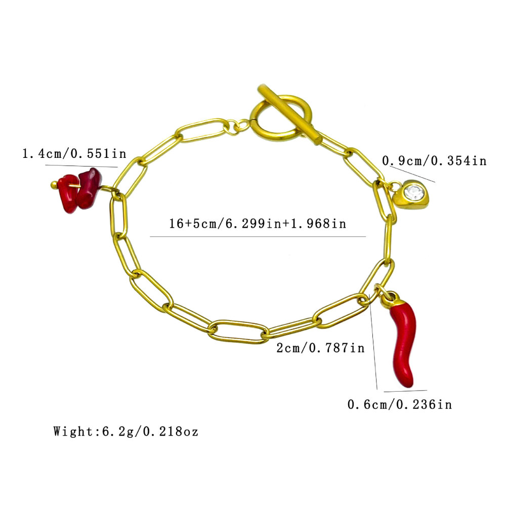 Simple Series Cute Chain Cherry Chili Stainless Steel Waterproof   Gold Color  Women's Charm Bracelets Picture4