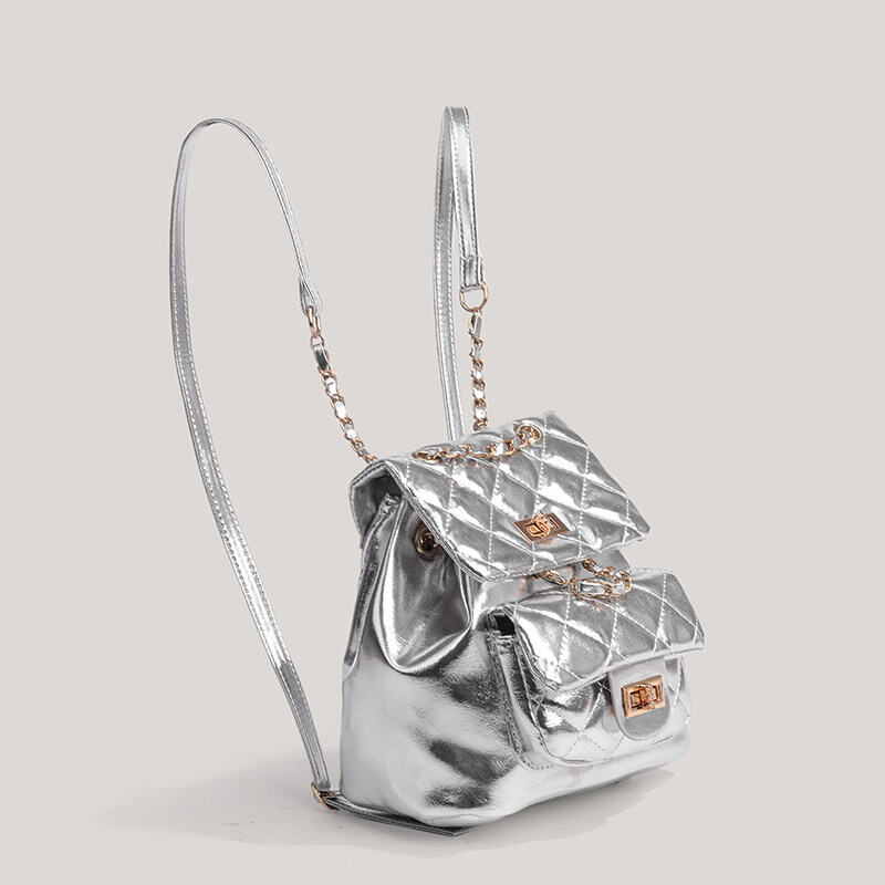 Casual Stijl, Gewatteerde Stiksels, Metalen Details, Effen Kleur, Premium Kwaliteit Pu Damesrugzak Afbeelding3