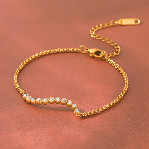 Luxurious Series Daily Chain Stainless Steel Waterproof Gold Color Zircon Women's Chain Bracelets h5 Picture3