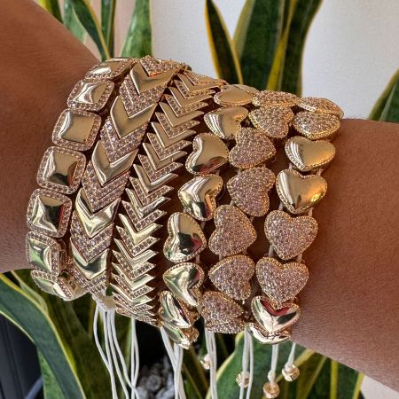 Luxurious Series Elegant Heart Patchwork Geometric Shape Copper   Gold Color  Women's Braided Bracelets 2