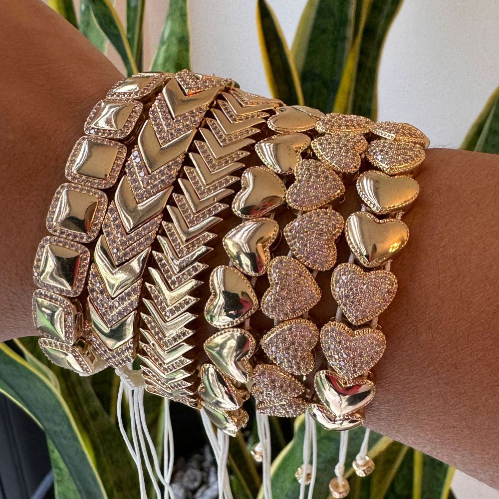 Luxurious Series Elegant Heart Patchwork Geometric Shape Copper Gold Color Women's Braided Bracelets Picture2