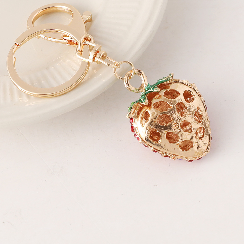 Luxurious Series Daily Strawberry Alloy Rhinestone Keychain h5Picture4