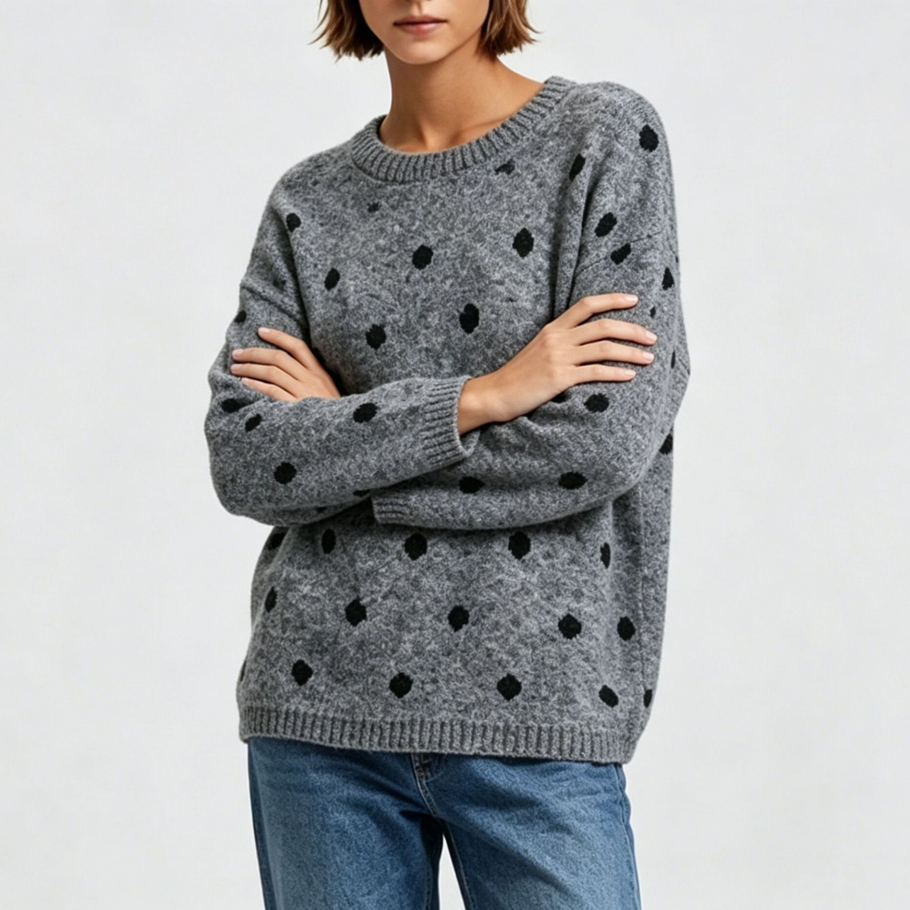 Lässiger, Gepunkteter Pullover Aus Lockerer Wolle Und Acryl Bild2
